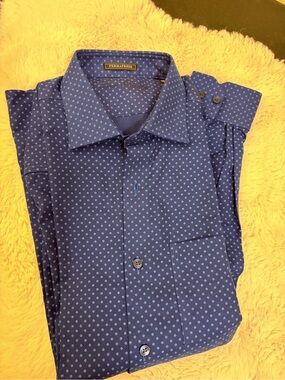 Louis Philippe Navy Blue Polka Dot Dress Shirt